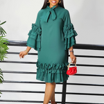 Chiffon Flare Dress Manufacturer - 2025 O-Neck Half-Sleeve Ruffles Plus Size Office