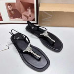 Women's Flat Sandals Manufacturer - 2025 Classic Black Round Toe Shiny Crystal Wholesale