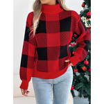 Plaid Sweater Manufacturer - Lantern Long Sleeve High Collar Christmas Warm Loose