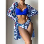 Women's Bikini Set Manufacturer - Long Cardigan Bra Briefs 3 Piece Printed Swimwear