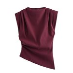 Sleeveless Top Manufacturer - 2025 Solid Color Wrinkle Shoulder Padded Fashion