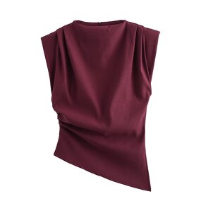 Sleeveless Top Manufacturer - 2025 Solid Color Wrinkle Shoulder Padded Fashion