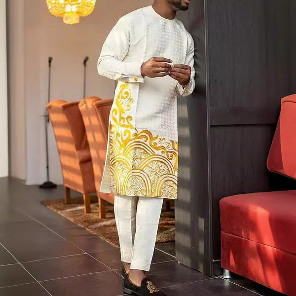 Men's Shirt Pants Set Manufacturer - O-neck Long Sleeve Ethnic Casual for Africa Middle East