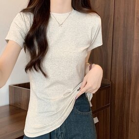 Cotton T-shirt Manufacturer - 2025 Straight Shoulder Slimming Round Neck Layered