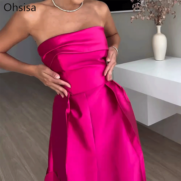 Satin Evening Dress Manufacturer - Patchwork Round Strapless High Waisted Sexy