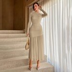 Lace Slim Dress Manufacturer - 2025 Long Sleeve Round Neck Wrinkle Slimming