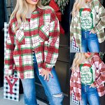 Women's Shirt Jacket Manufacturer - Plaid Lapel Pocket Short Front Long Back Christmas Style