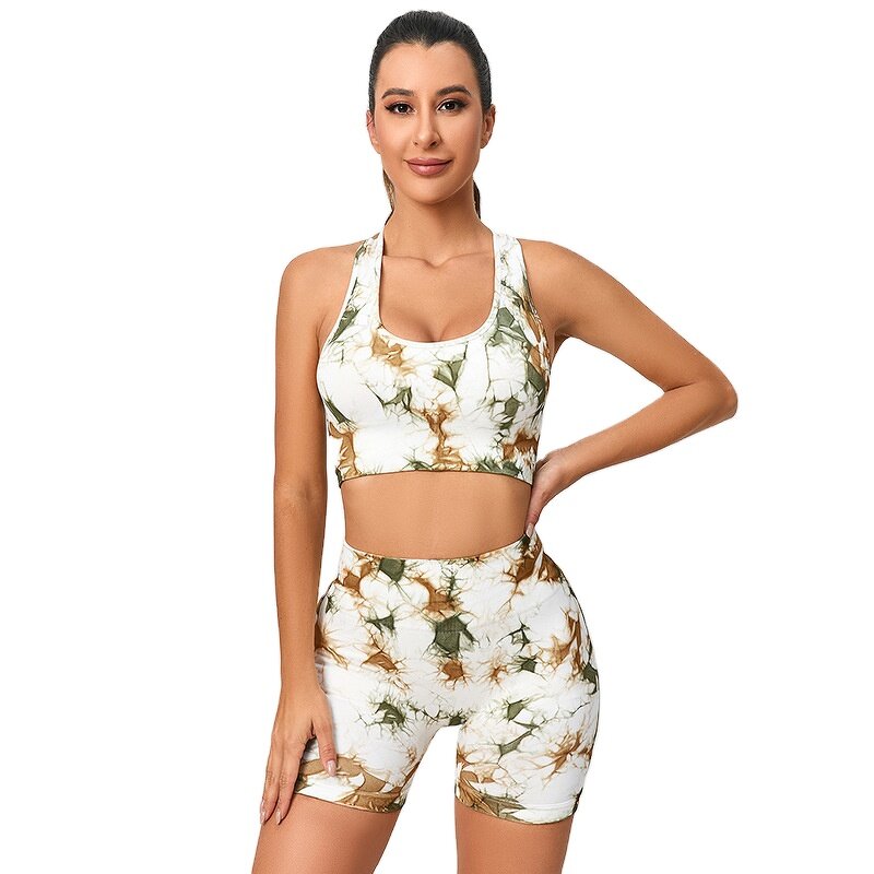 Women's Yoga Set Manufacturer - 2024 Seamless Tie-Dye Vest Shorts Hip-Lifting Fitness