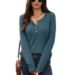 Long Sleeved T-shirt Manufacturer - Solid Color Round Neck Button Loose for Women