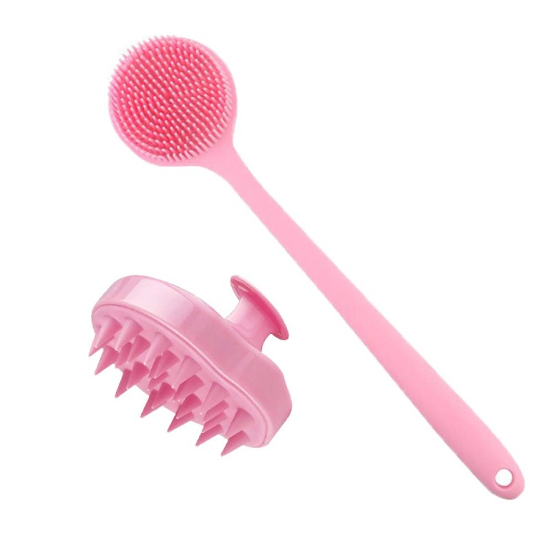 Bath Body Brush Factory - LOHAS Silicone Exfoliating Long Handle Shower Brush Soft Bristles