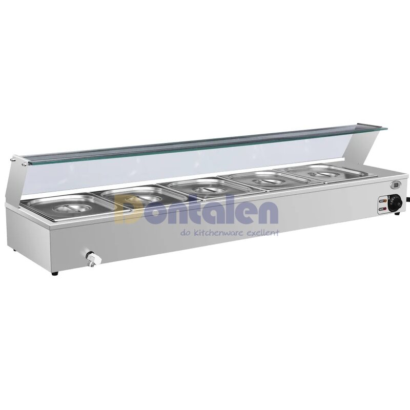 Food Warmer Manufacturer - Electric Commercial Table Top Stainless Steel Bain-Marie with Glass