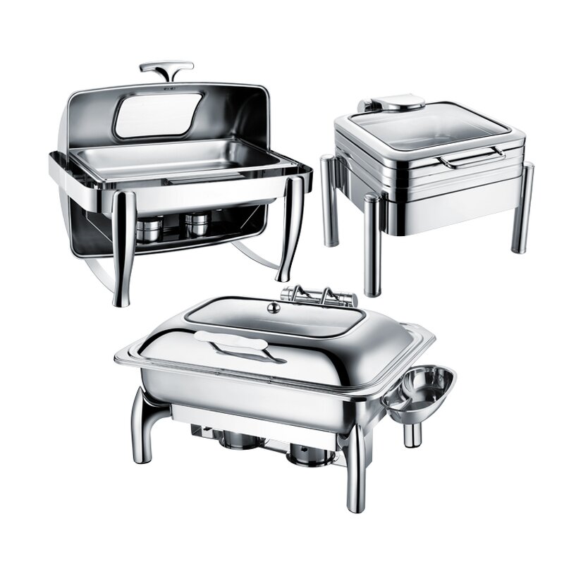 Chafing Dish Manufacturer - China Factory Stainless Steel Round Roll Top with Glass