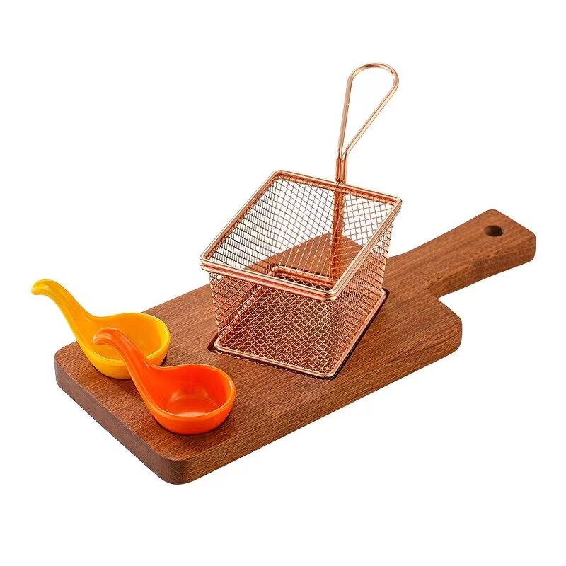 Serving Basket Manufacturer - Small Square Stainless Steel Restaurant Snack Food Storage Set