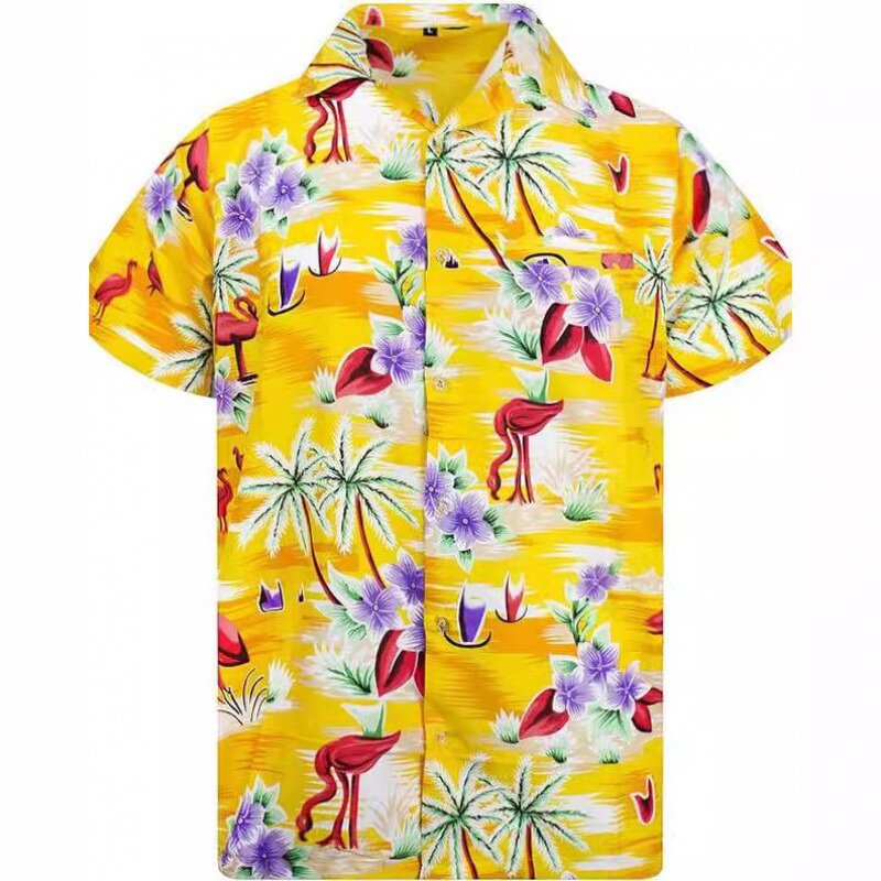 Men's Casual Shirt Manufacturer - Short Sleeve Lapel Digital Printing Natural Leaves Flower Summer T Shirt