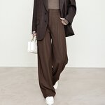 Women's Suit Pants Manufacturer - New Arrival High Waist Caramel Banana Style Old Money Mid Waist Wide Pants