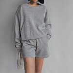 Women's Tracksuit Manufacturer - Custom Logo Embroidery Pullover Cotton Hoodie and Shorts 2 Piece Gym Set