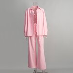 Women's Linen Set Manufacturer - Wholesale Cotton Casual 2-Piece Business Work Outfits Long Sleeve Shirt Pants