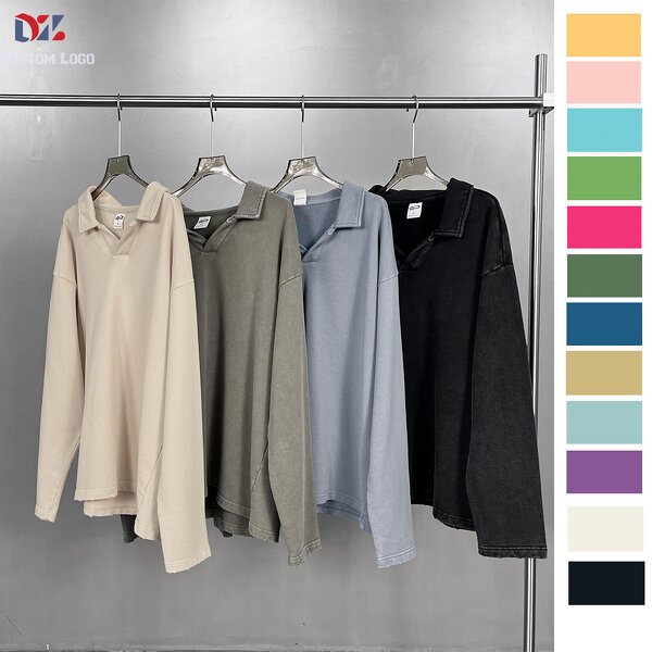 Men's Polo Shirt Manufacturer - 400G Heavyweight Cotton Turn-down Collar Full Sleeve Casual Tee