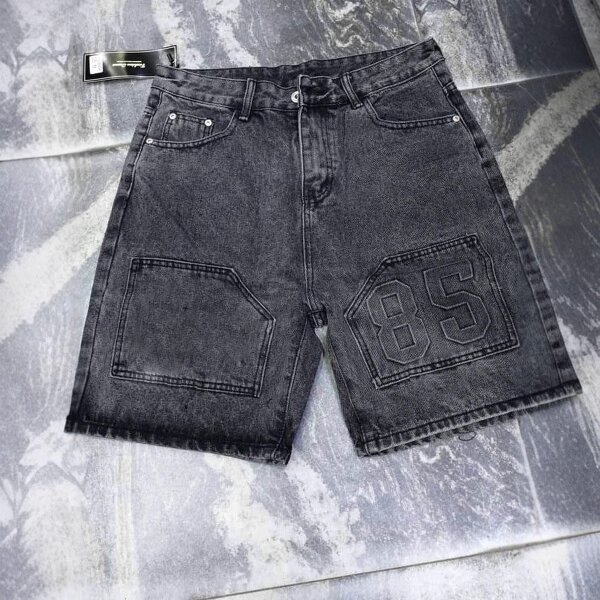 Men's Wide Leg Denim Shorts Manufacturer - Custom OverSized Broad Loose Vintage Light Blue Emboss Half Pant