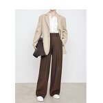 Women's Suit Pants Manufacturer - New Arrival High Waist Caramel Banana Style Old Money Mid Waist Wide Pants