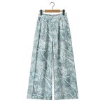 Women's Wide Leg Pants Manufacturer - Spring New Fashion Casual Breathable Ruffles Solid High Waist Pants