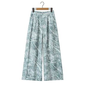 Women's Wide Leg Pants Manufacturer - Spring New Fashion Casual Breathable Ruffles Solid High Waist Pants