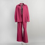 Women's Linen Set Manufacturer - Wholesale Cotton Casual 2-Piece Business Work Outfits Long Sleeve Shirt Pants