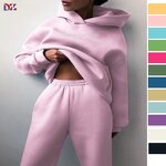 Women's Gym Set Manufacturer - Custom Puff Print Oversized Long Sleeve Sweatpants and Hoodie Workout Set