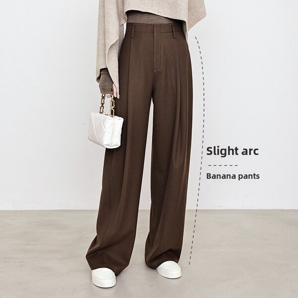 Women's Suit Pants Manufacturer - New Arrival High Waist Caramel Banana Style Old Money Mid Waist Wide Pants