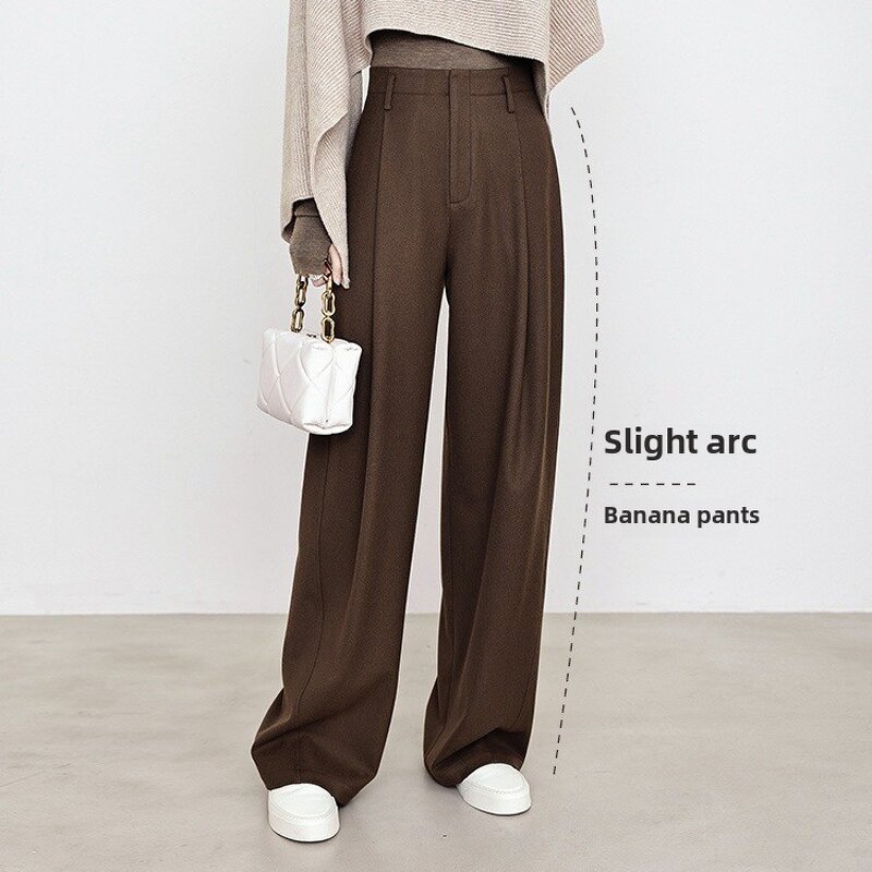 Women's Suit Pants Manufacturer - New Arrival High Waist Caramel Banana Style Old Money Mid Waist Wide Pants