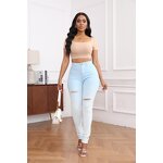 Women's Hole Jeans Manufacturer - European American Style High Waist Blue White Denim Breathable Summer Pants