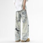 Men's Straight Leg Jeans Manufacturer - High Street Winter 3D Digital Printing Mud Dyeing Splash Ink Pants