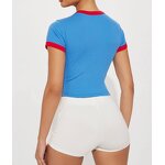 Women's Crop T-Shirt Manufacturer - Summer Fashion Rib Knit Ringer Short Sleeve Logo Embroidery Hip-hop Tee