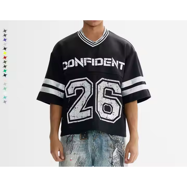 Men's Soccer Jersey Manufacturer - Custom Screen Print Mesh Cropped Boxy Football Streetwear Tee