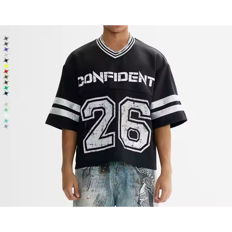 Men's Soccer Jersey Manufacturer - Custom Screen Print Mesh Cropped Boxy Football Streetwear Tee