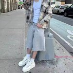 Men's Denim Shorts Manufacturer - Summer Vintage Washed Plain Straight High-Waist Low-rise Distressed Shorts