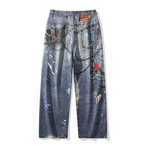 Men's Boyfriend Jeans Manufacturer - Custom High Quality Straight Denim Summer Mid Waist Button Print Pants