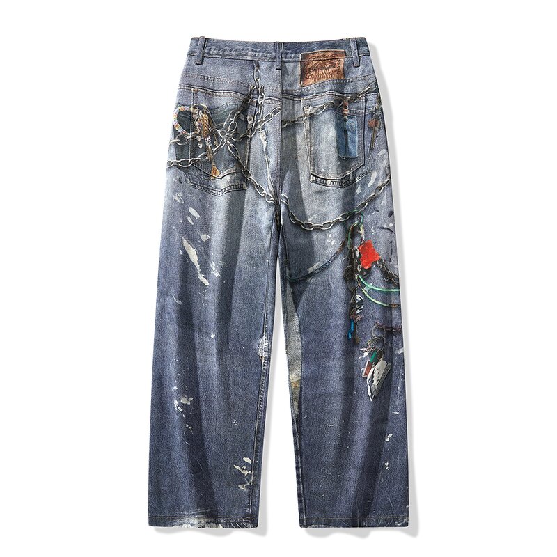 Men's Boyfriend Jeans Manufacturer - Custom High Quality Straight Denim Summer Mid Waist Button Print Pants