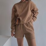 Women's Tracksuit Manufacturer - Custom Logo Embroidery Pullover Cotton Hoodie and Shorts 2 Piece Gym Set