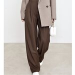 Women's Suit Pants Manufacturer - New Arrival High Waist Caramel Banana Style Old Money Mid Waist Wide Pants