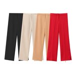 Women's Chiffon Pants Manufacturer - Summer Casual Breathable Flat Front Leg Slit Straight Tube High Waist Pants