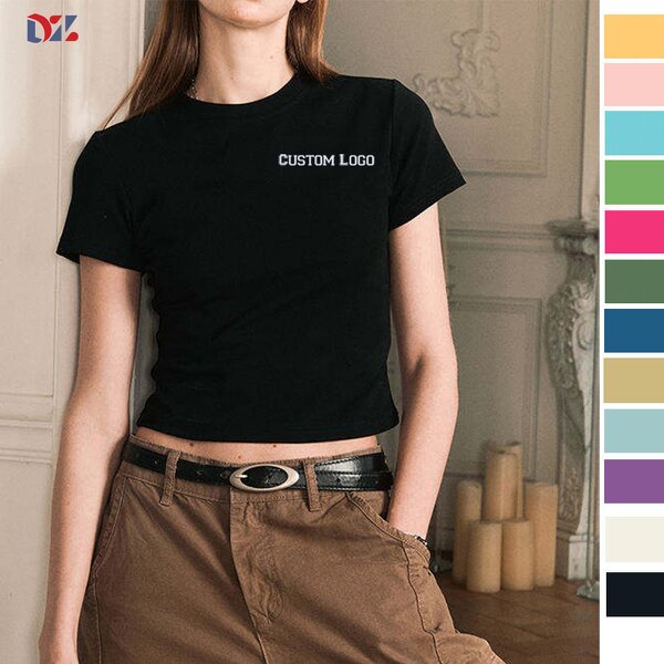 Women's T-Shirt Manufacturer - Custom Letter Slim Fit Cotton Summer Short Sleeve Crop Top