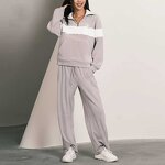 Women's Workout Set Manufacturer - New Plus Size 1/4 Zip Sweatshirt and Pants Streetwear Two Piece Autumn Set