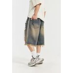Men's Denim Shorts Manufacturer - Y2K Acid Wash Mid Waist Mesh Distressed Vintage Raw Edge Hem Shorts