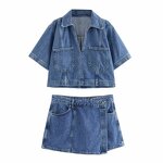 Women's Denim Shorts Manufacturer - Pb&za 2024 Summer New Double Denim Skirt Shorts Vintage High Waist Pants