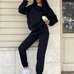 Women's Sport Suit Set Manufacturer - Elegant Hooded Zipper Hoodie Loose Elastic Wide Leg Pant Spring Set