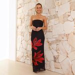 Women's Maxi Dress Manufacturer - 2025 Spring Summer Floral Print Strapless Backless Spice Girl Slim Dress