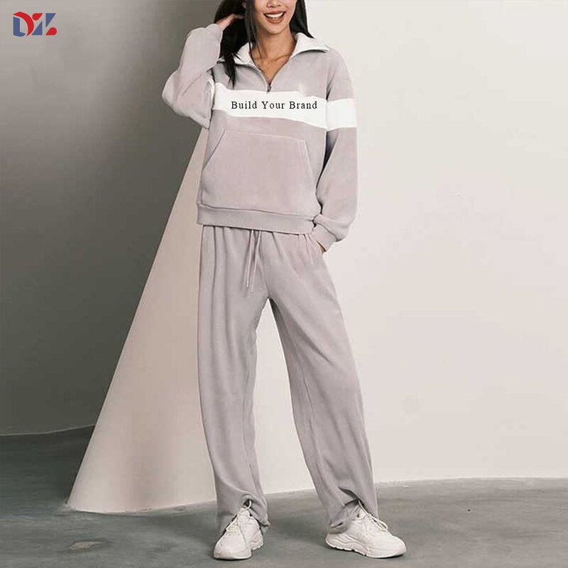 Women's Workout Set Manufacturer - New Plus Size 1/4 Zip Sweatshirt and Pants Streetwear Two Piece Autumn Set