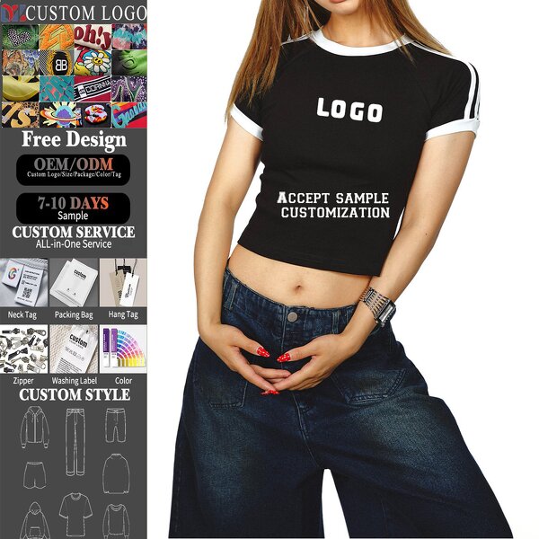 Women's Crop Top Manufacturer - Custom Logo Slim Fit Sexy Plain Blank Graphic Baby Tee for Screen Printing