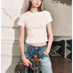 Women's T-Shirt Manufacturer - Custom Letter Slim Fit Cotton Summer Short Sleeve Crop Top